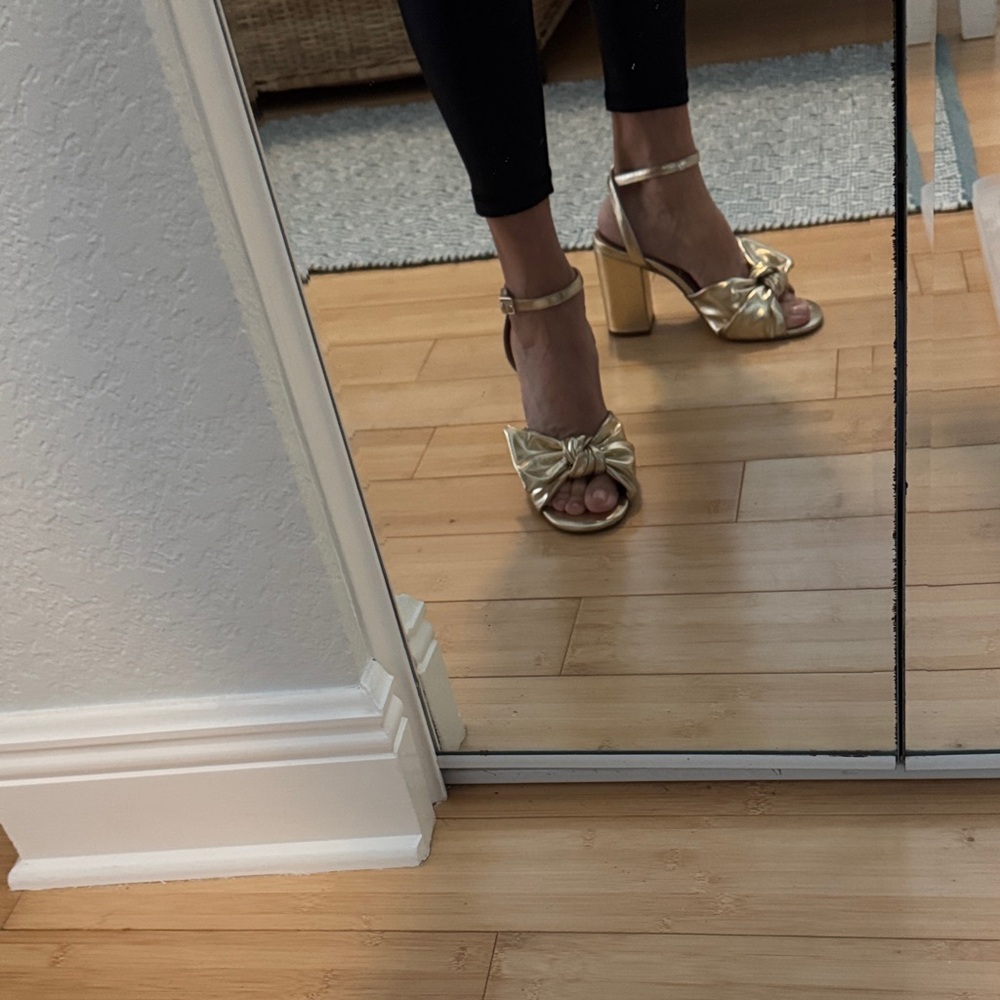 J. Crew Gold Bow Heeled Sandals - Picture 3 of 9